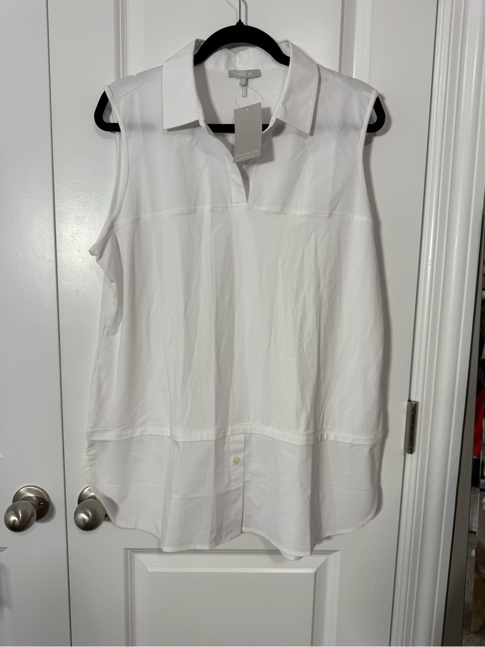 Hinson Wu Sleeveless White Collared Blouse - Brand: